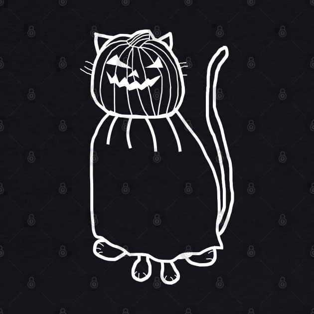 Minimal White Line Cute Cat Wearing Halloween Horror Costume by ellenhenryart